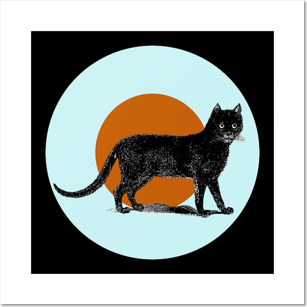 Halloween Black Cat, Signs and Symbols - Pale Blue and Cinnamon Wall Art by SwagOMart